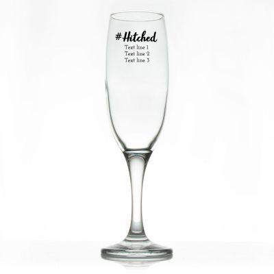 Custom Personalized Champagne Flutes - #Hitched - Promotional Champagne Flutes In Bulk