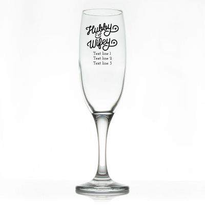 Custom Personalized Champagne Flutes - Hubby & Wifey - Promotional Champagne Flutes In Bulk