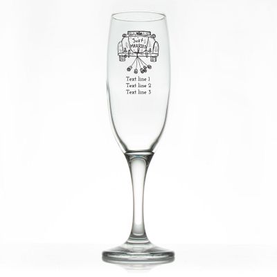 Custom Personalized Champagne Flutes - Just Married Car - Promotional Champagne Flutes In Bulk