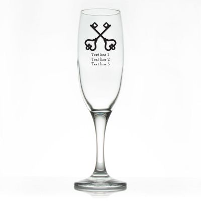 Custom Personalized Champagne Flutes - Crossed Keys - Promotional Champagne Flutes In Bulk