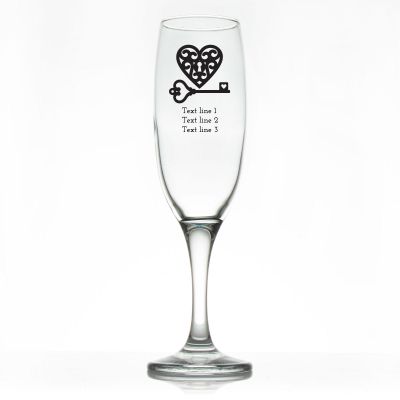 Custom Personalized Champagne Flutes - Heart Lock and Key - Promotional Champagne Flutes In Bulk