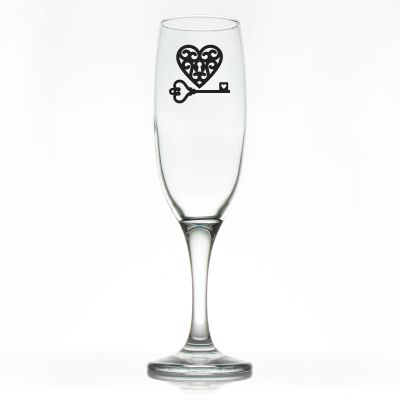 Custom Personalized Champagne Flutes - Heart Lock and Key - Promotional Champagne Flutes In Bulk
