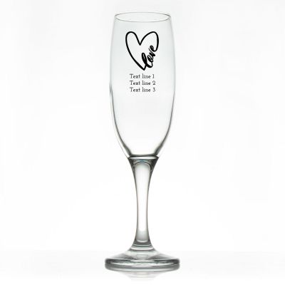 Custom Personalized Champagne Flutes - Love Heart - Promotional Champagne Flutes In Bulk