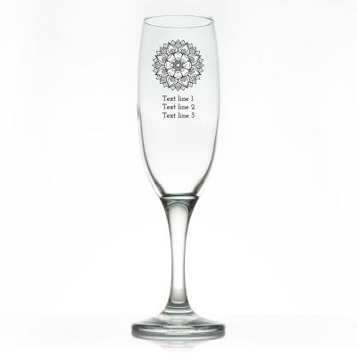 Custom Personalized Champagne Flutes - Mandala Flower - Promotional Champagne Flutes In Bulk