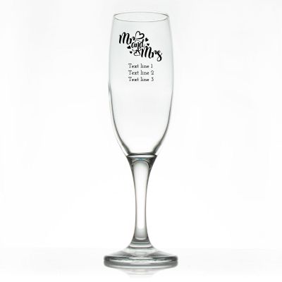 Custom Personalized Champagne Flutes - Mr & Mrs Hearts - Promotional Champagne Flutes In Bulk