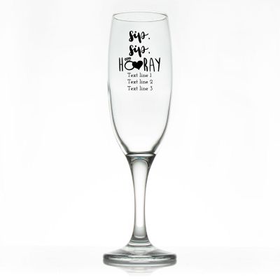 Custom Personalized Champagne Flutes - Sip, Sip, Hooray - Promotional Champagne Flutes In Bulk