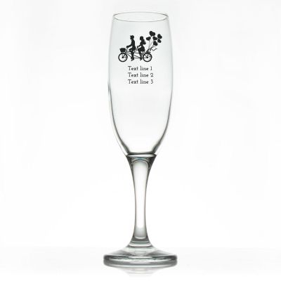 Custom Personalized Champagne Flutes - Couple Riding Bicycle - Promotional Champagne Flutes In Bulk