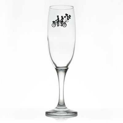 Custom Personalized Champagne Flutes - Couple Riding Bicycle - Promotional Champagne Flutes In Bulk