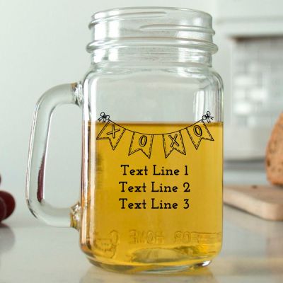 Mason Mug - XOXO Flag Banner - Personalized Mason Jar 16oz