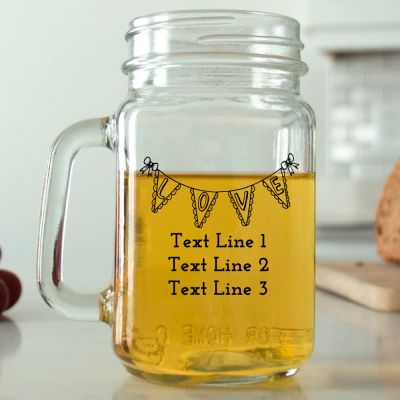 Mason Mug - Love Flag Banner - Personalized Mason Jar 16oz
