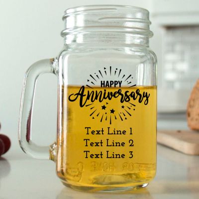 Mason Mug - Starburst Happy Anniversary - Personalized Mason Jar 16oz