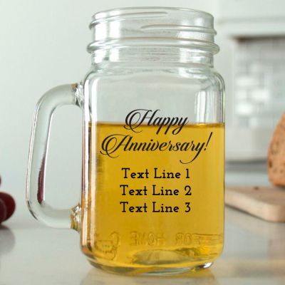 Mason Mug - Elegant Happy Anniversary - Personalized Mason Jar 16oz