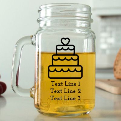 Mason Mug - Birthday Cake with Heart - Personalized Mason Jar 16oz