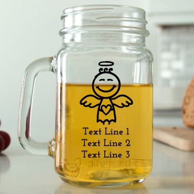 Mason Mug - Angel Holding Heart - Personalized Mason Jar 16oz
