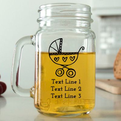 Mason Mug - Baby Carriage - Personalized Mason Jar 16oz