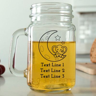 Mason Mug - Baby Elephant Sitting on the Moon - Personalized Mason Jar 16oz