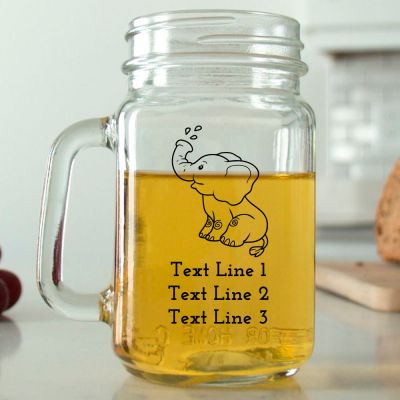 Mason Mug - Cute Baby Elephant - Personalized Mason Jar 16oz