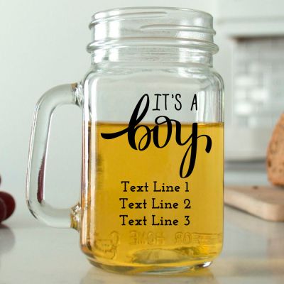 Mason Mug - It's a Boy - Personalized Mason Jar 16oz