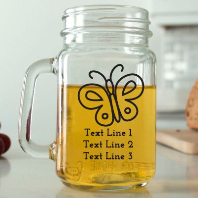 Mason Mug - Cute Butterfly - Personalized Mason Jar 16oz