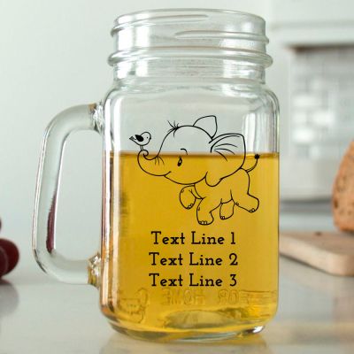 Mason Mug - Cute Elephant with Bird - Personalized Mason Jar 16oz