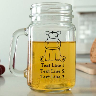 Mason Mug - Sitting Hippo- Personalized Mason Jar 16oz
