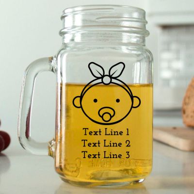 Mason Mug - Baby Girl with Pacifier - Personalized Mason Jar 16oz