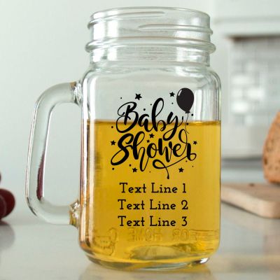 Mason Mug - Baby Shower with Balloons and Stars - Personalized Mason Jar 16oz