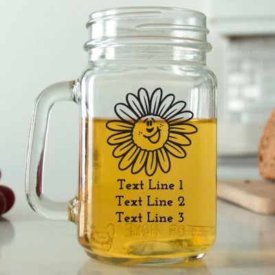 Mason Mug - Smiling Flower - Personalized Mason Jar 16oz