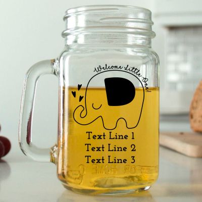 Mason Mug - Welcome Little One Elephant - Personalized Mason Jar 16oz