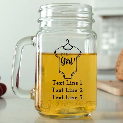 Mason Mug - It's A Girl T-Shirt - Personalized Mason Jar 16oz
