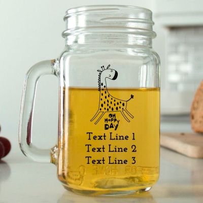 Mason Mug - Oh Happy Day Giraffe- Personalized Mason Jar 16oz