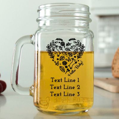 Mason Mug - Hello Baby Heart - Personalized Mason Jar 16oz