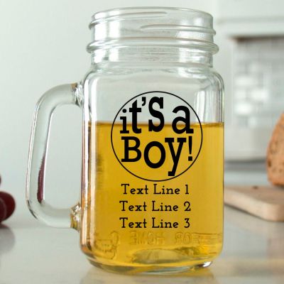 Mason Mug - It's a Boy! Circle - Personalized Mason Jar 16oz