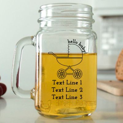 Mason Mug - Hello Baby Carriage - Personalized Mason Jar 16oz