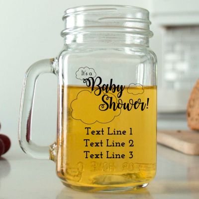 Mason Mug - It's a Baby Shower with Clouds - Personalized Mason Jar 16oz