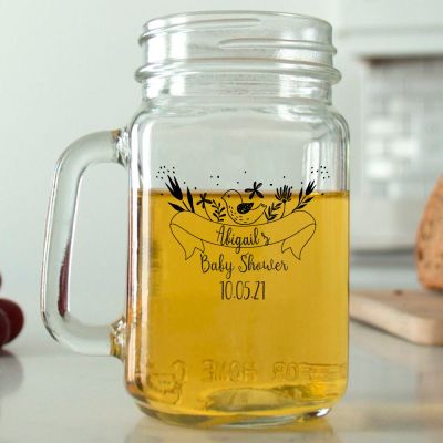 Mason Mug - Bird with Banner - Personalized Mason Jar 16oz