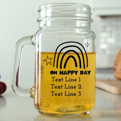 Mason Mug - Oh Happy Day Rainbow - Personalized Mason Jar 16oz
