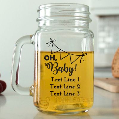 Mason Mug - Oh Baby Hanging Banner - Personalized Mason Jar 16oz