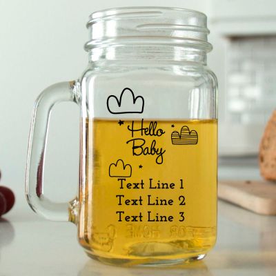 Mason Mug - Hello Baby Clouds - Personalized Mason Jar 16oz