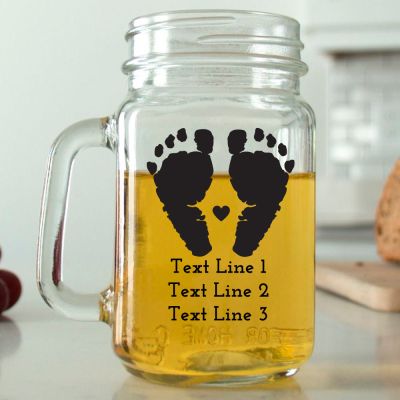 Mason Mug - Baby Footprints Silhouette - Personalized Mason Jar 16oz