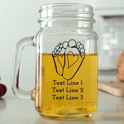 Mason Mug - Baby Feet with Heart - Personalized Mason Jar 16oz