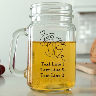 Mason Mug - Baby Feet Drawing - Personalized Mason Jar 16oz