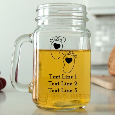 Mason Mug - Cartoon Baby Feet with Heart- Personalized Mason Jar 16oz