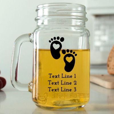 Mason Mug - Silhouette Cartoon Baby Feet with Heart- Personalized Mason Jar 16oz