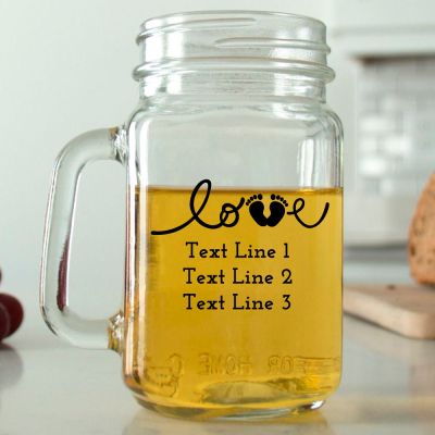 Mason Mug - Love Baby Feet - Personalized Mason Jar 16oz