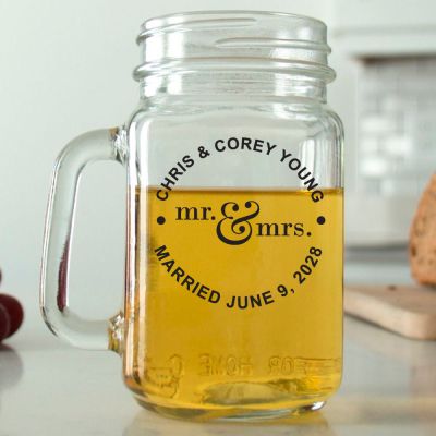 Mason Mug - Mr. & Mrs. Circle Stamp - Personalized Mason Jar 16oz