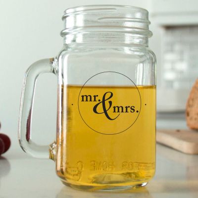 Mason Mug - Mr. & Mrs. Circle Stamp No. 2 - Personalized Mason Jar 16oz