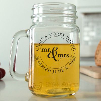 Mason Mug - Mr. & Mrs. Circle Stamp No. 2 - Personalized Mason Jar 16oz