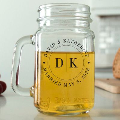 Mason Mug - Classic Initial Circle Stamp - Personalized Mason Jar 16oz