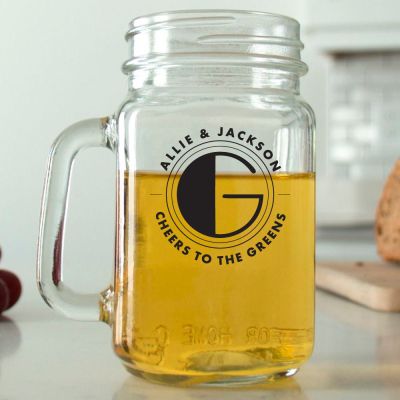 Mason Mug - Deco Initial Stamp - Personalized Mason Jar 16oz